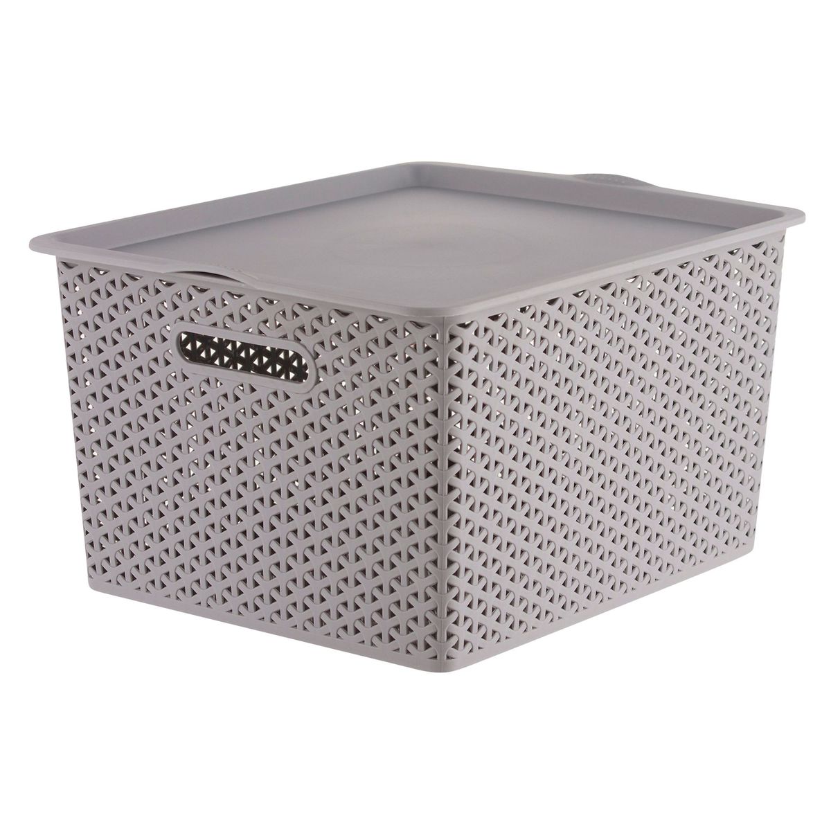 JUST HOME COLLECTION - Canasta Gris Ratán con Tapa 35L