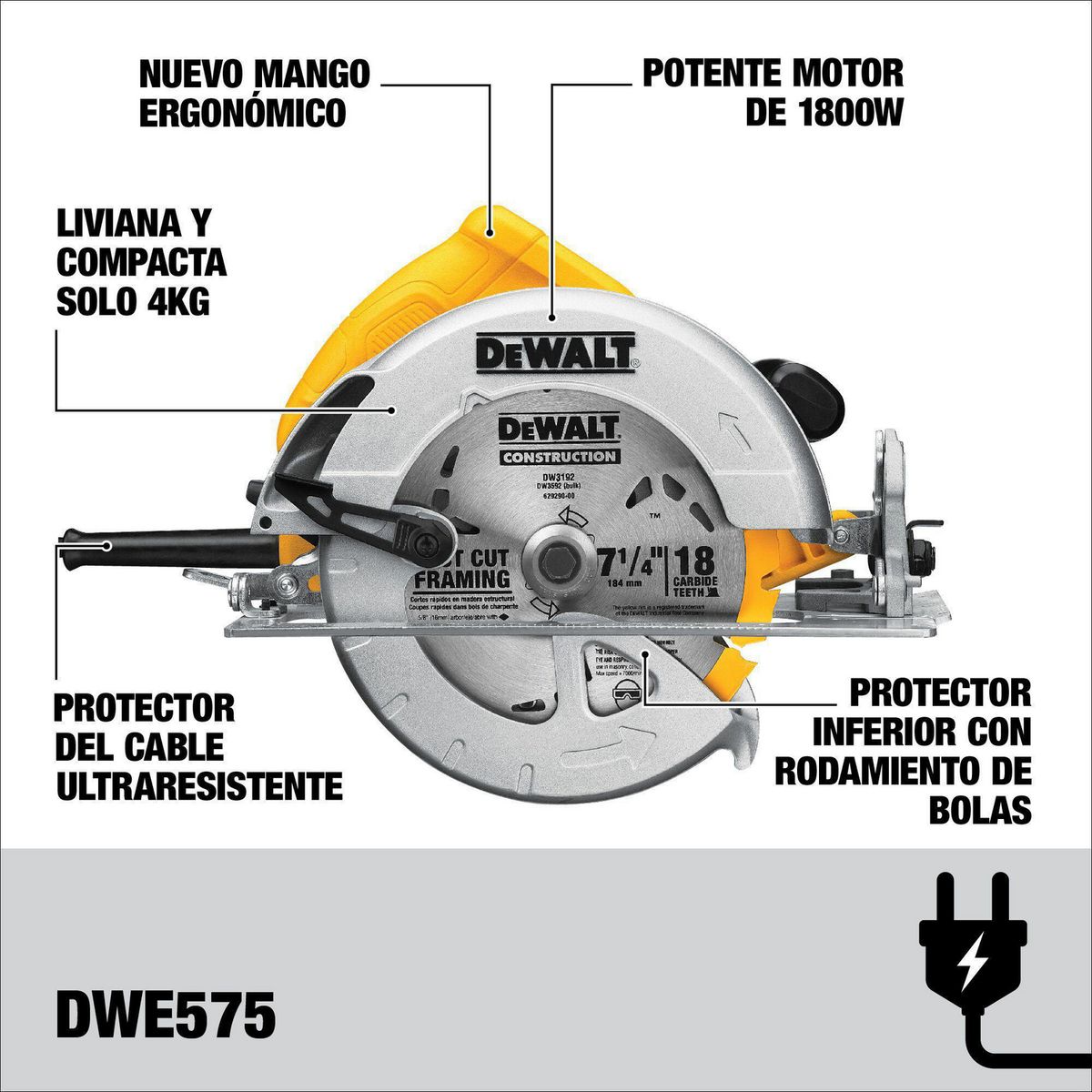 DEWALT - Sierra Circular Electrica Dewalt 7-1/4" 1800W DWE575