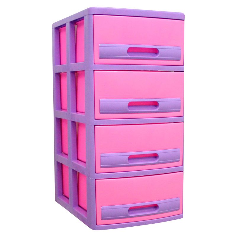MAGICPLAST - Cómoda Cabinet Plástica 4 Cajones Lila y Fucsia