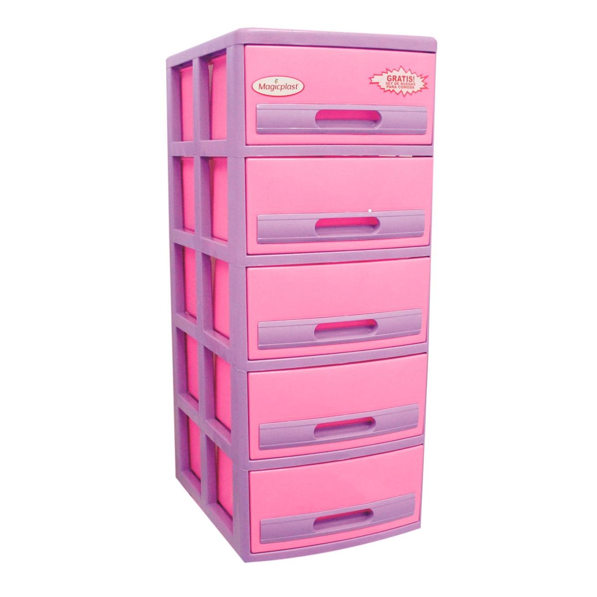 MAGICPLAST - Cómoda Cabinet Plástica 5 Cajones Lila y Fucsia