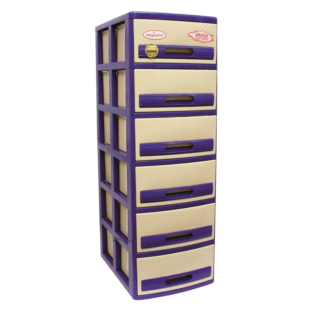 MAGICPLAST - Cómoda Cabinet Plástica 6 Cajones Acero y Crema