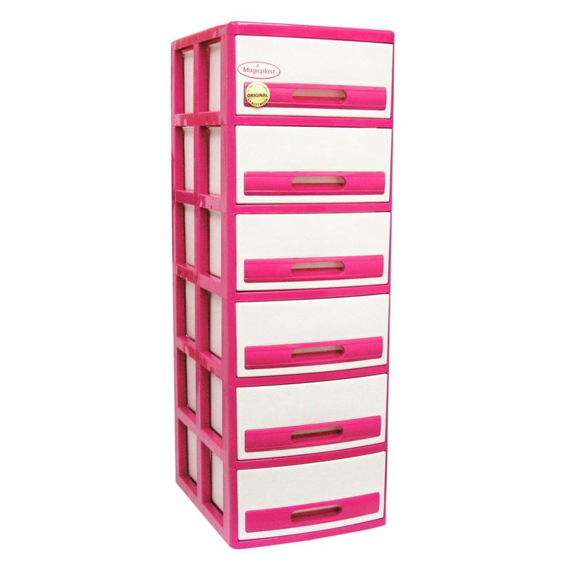 MAGICPLAST - Cómoda Cabinet Plástica 4 Cajones Fresa y Marmol