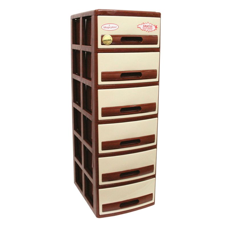 MAGICPLAST - Cómoda Cabinet Plástica 4 Cajones Marron y Crema