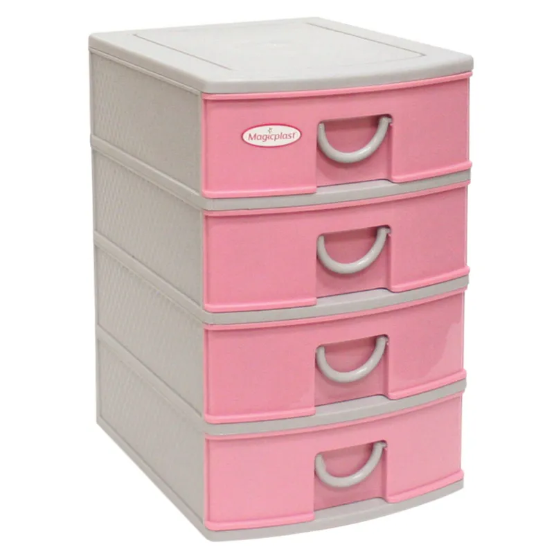MAGICPLAST - Gavetero Magic X4 Gris Rosado