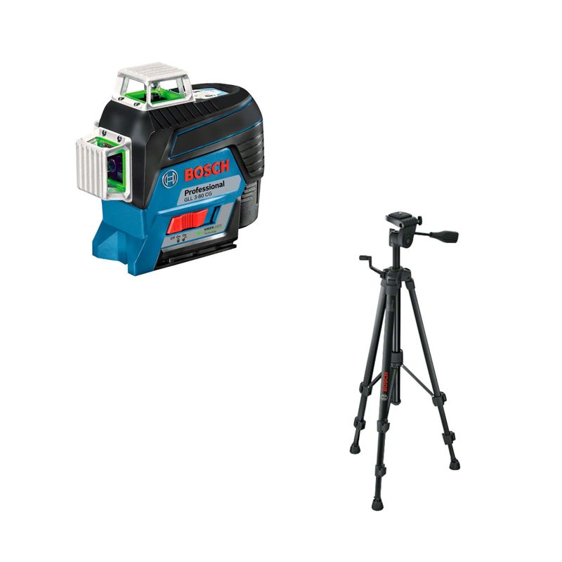 BOSCH - Nivel Láser 3 Líneas Verde Bosch 360° GLL 3-80 CG + Receptor LR7 + Trípode Para Nivel 1.5m BT 150 Bosch