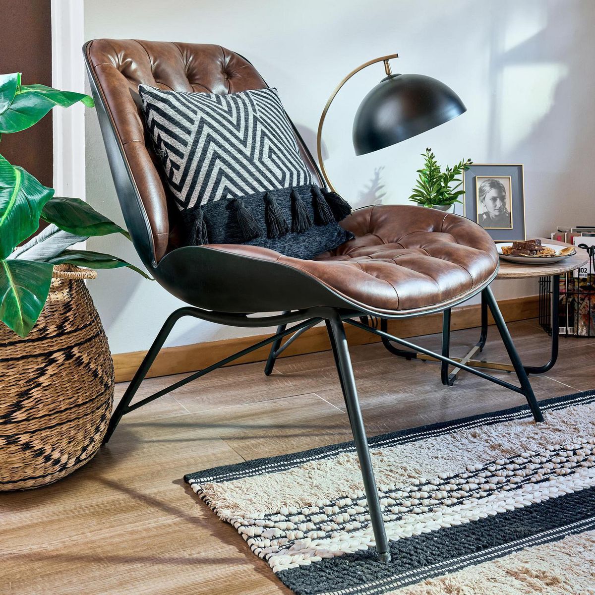 JUST HOME COLLECTION - Lámpara de Mesa Bissen 1L E27 Negro/Marrón