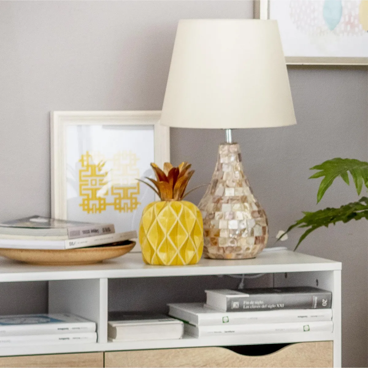 JUST HOME COLLECTION - Lámpara de Mesa Silves 1L E27 Blanco 30 W 32x36 cm