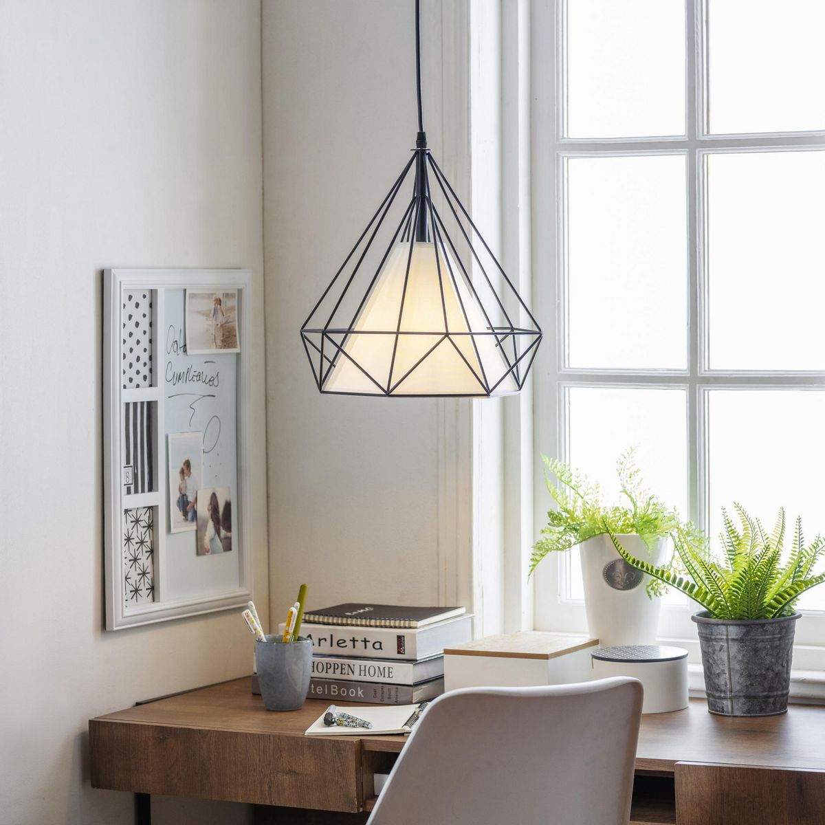 JUST HOME COLLECTION - Lámpara Colgante Olhao 1 Luz Acero Negro 30 W 35 cm