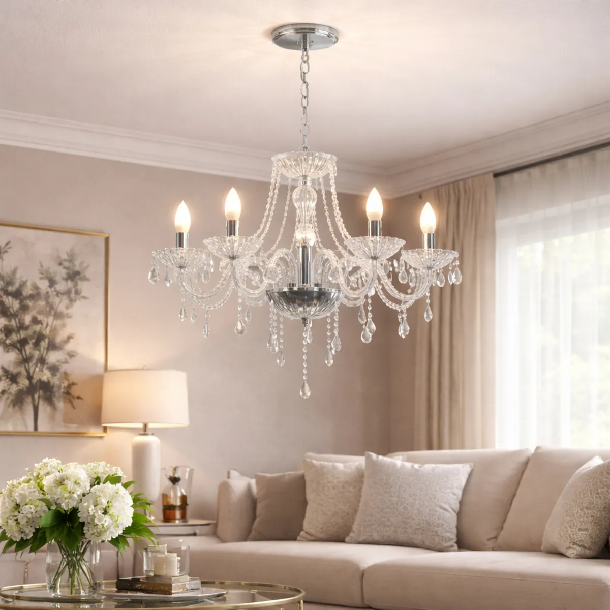 JUST HOME COLLECTION - Lámpara Colgante de Techo 8 Luces Auriga Plateada