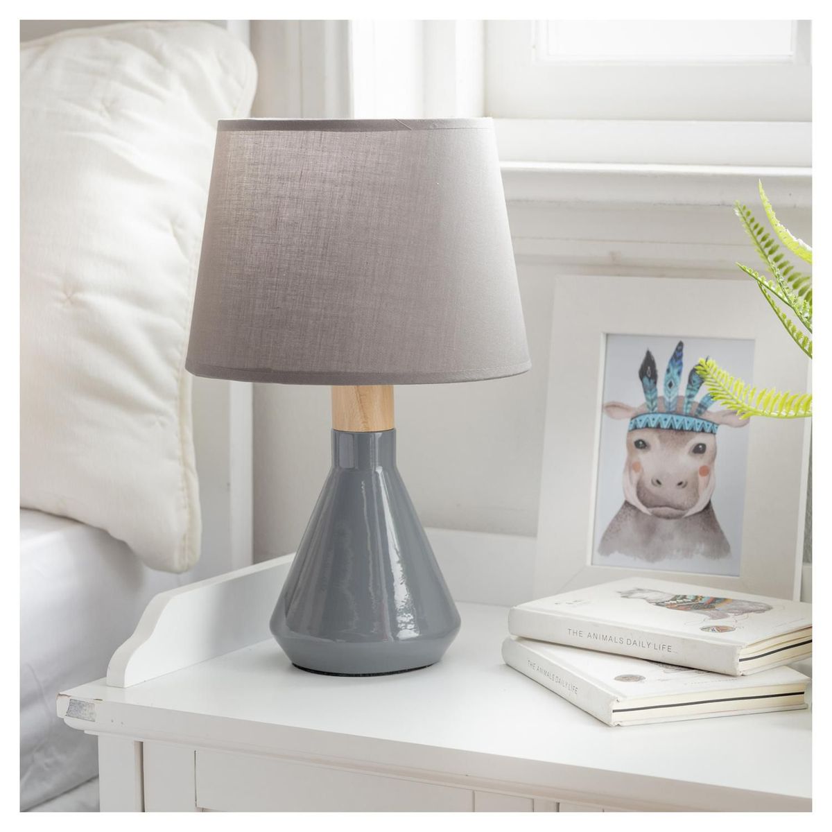 JUST HOME COLLECTION - Lámpara de Mesa Harlow 1L E14 Gris