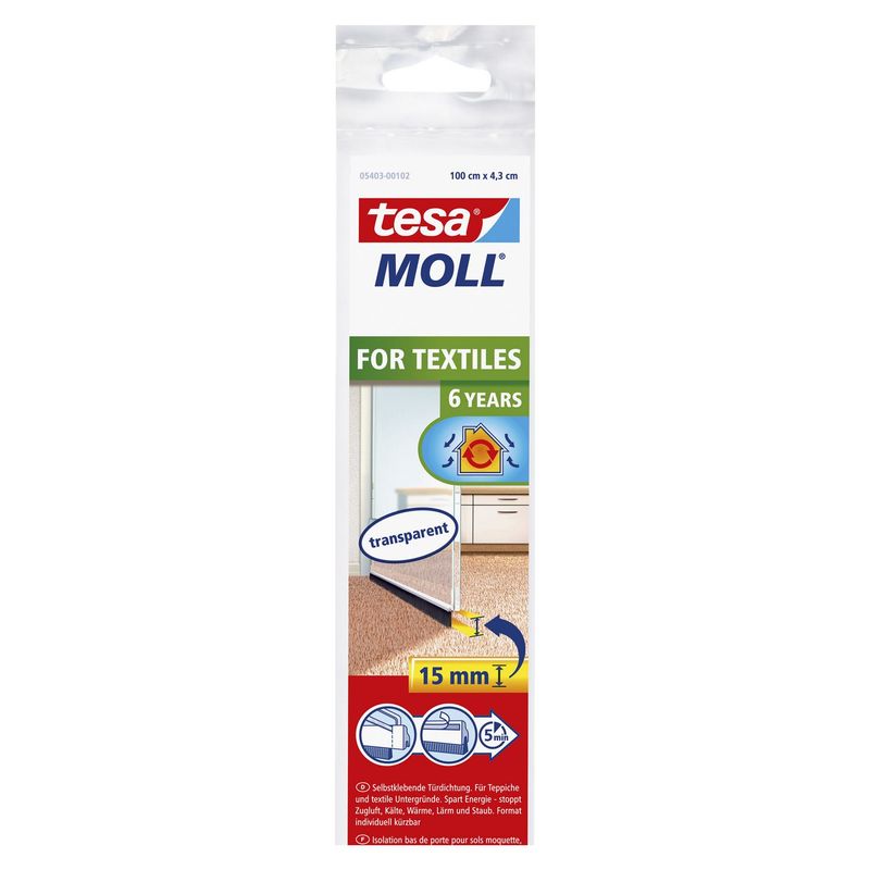 TESA - Escobilla Bajo Puerta Alfombras Transparente 1Mx43MM