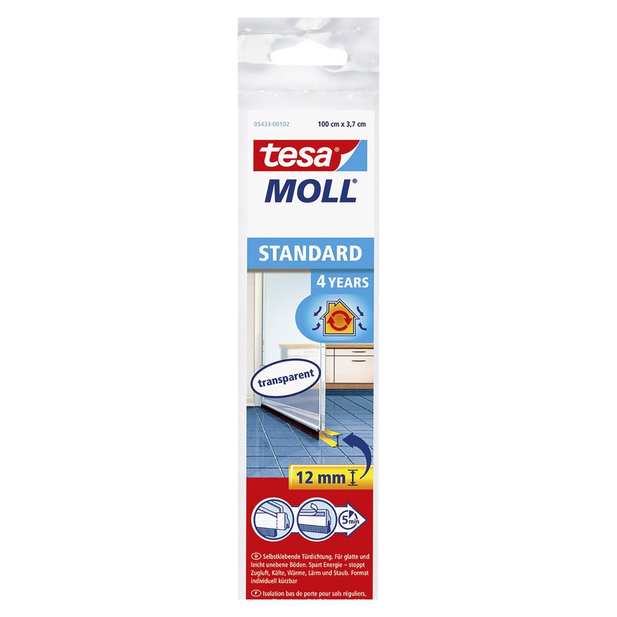 TESA - Burlete Adhesivo para Puerta Rígido Transparente 1 m.