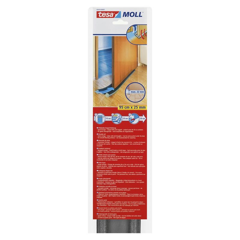 TESA - Burlete Adhesivo para Puerta Flexible Doble Gris