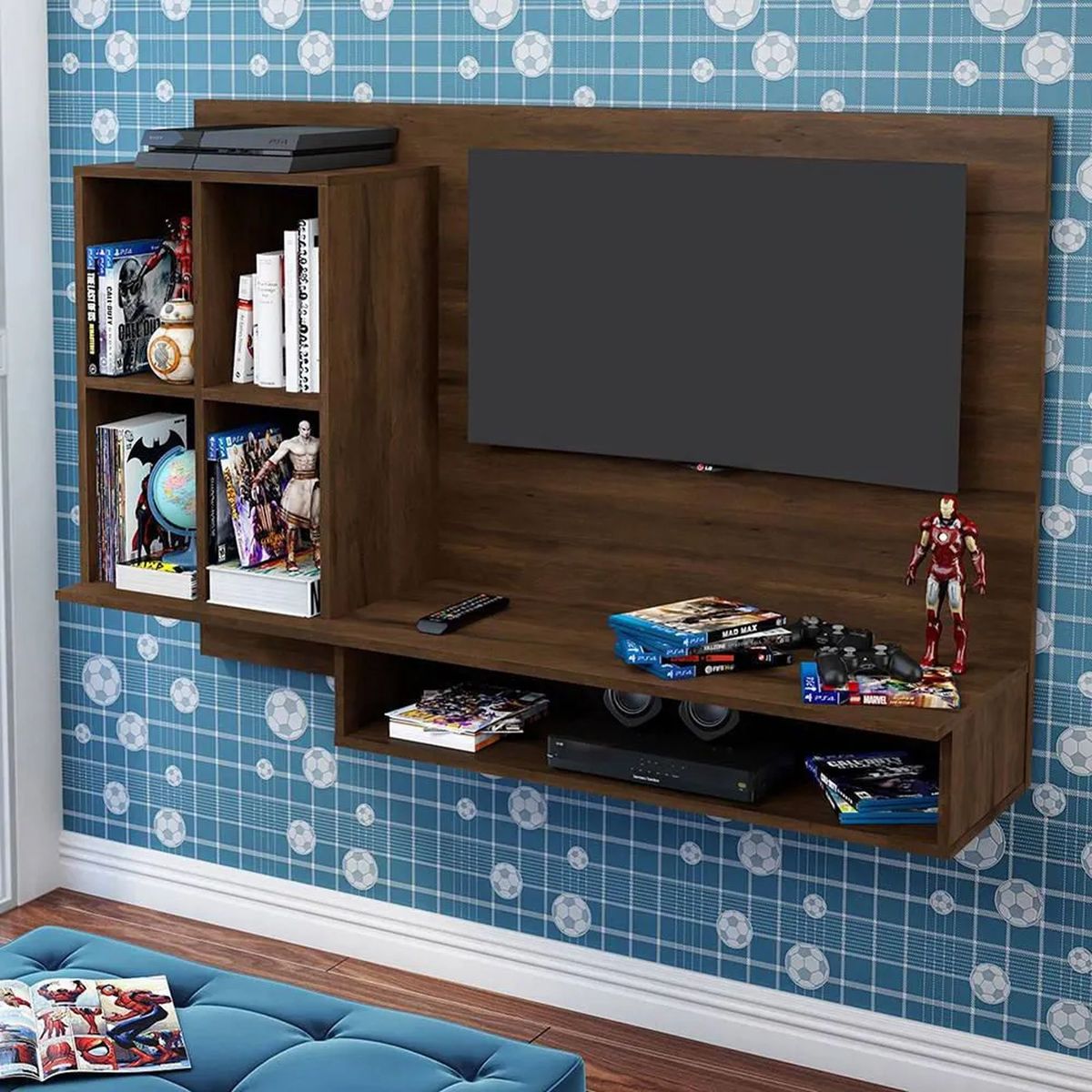 CASA BELLA - Escritorio Flotante Rectangular Color Cedro De Mdp Modelo Clásico