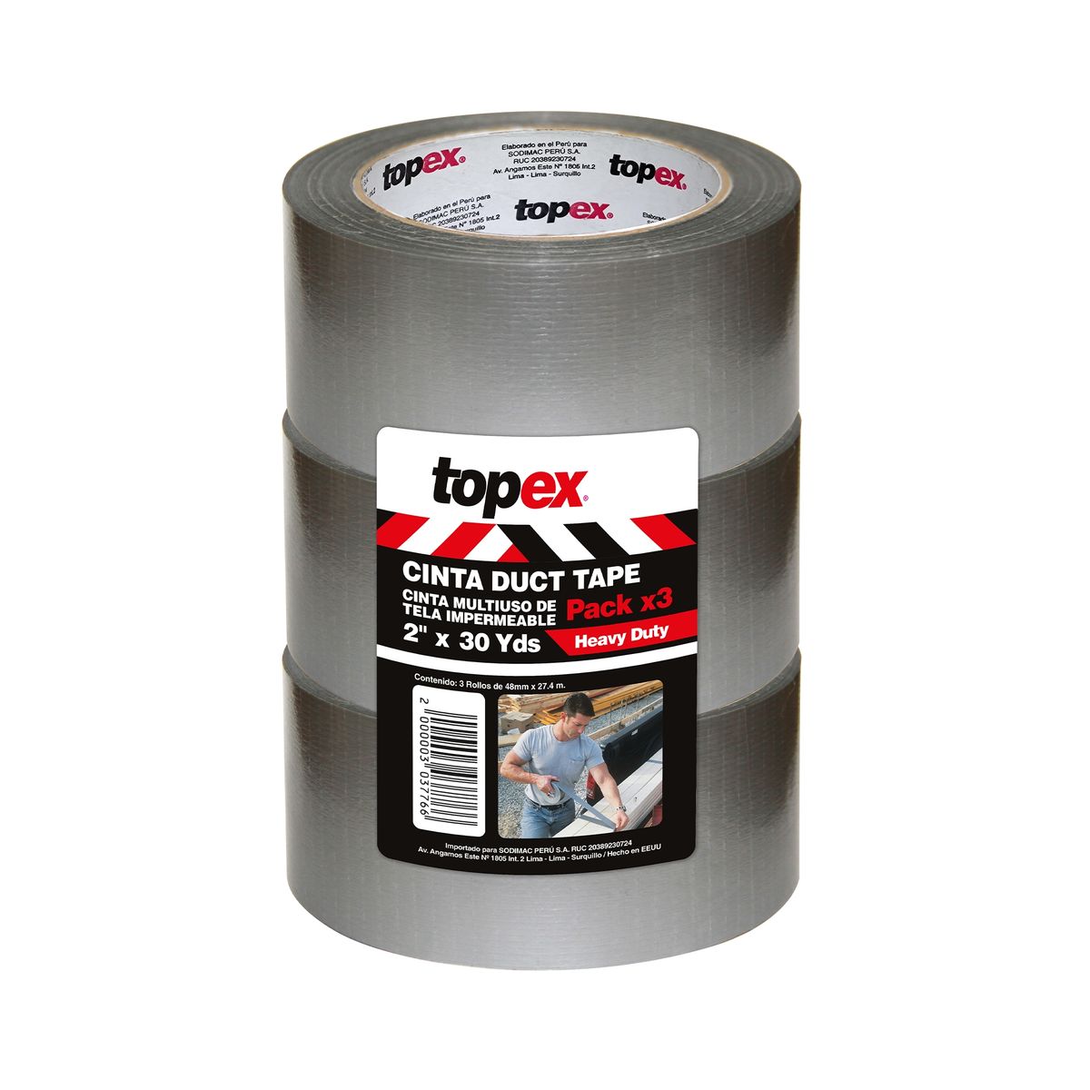 TOPEX - Cinta Ductape 2''x30 Yds 3 unidades