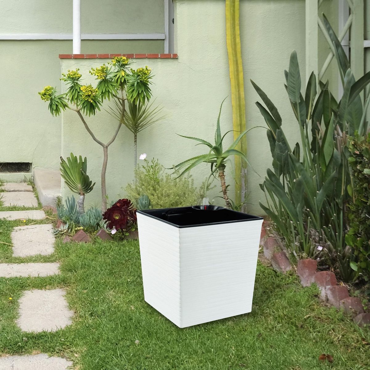 REYPLAST - Maceta Piedra con Riego Blanco 19x19cm