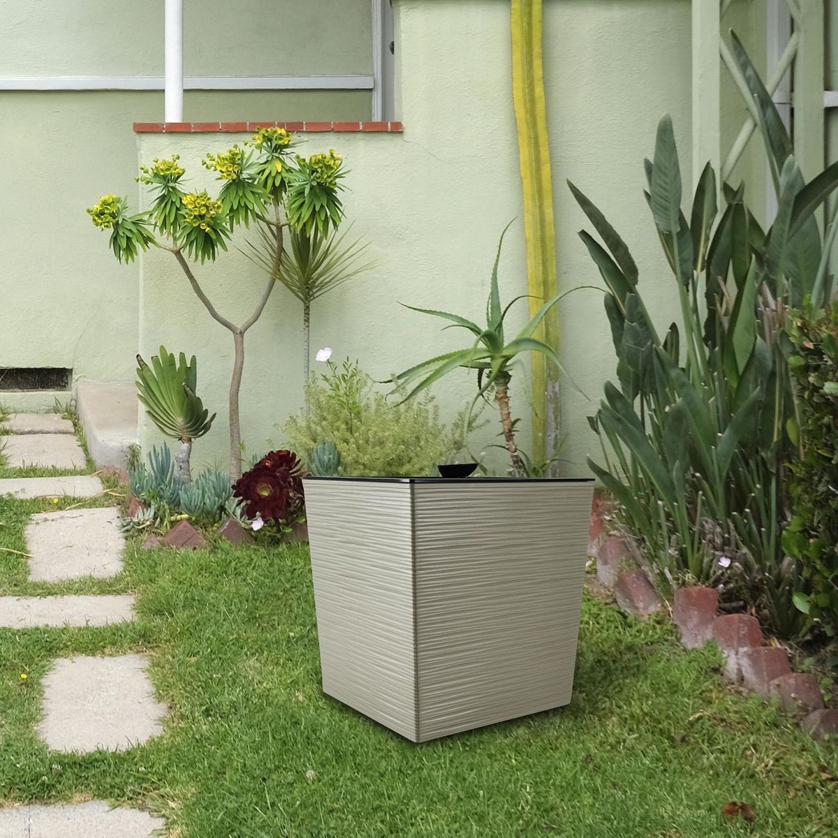 REYPLAST - Maceta Piedra con Riego Taupe 30x30x