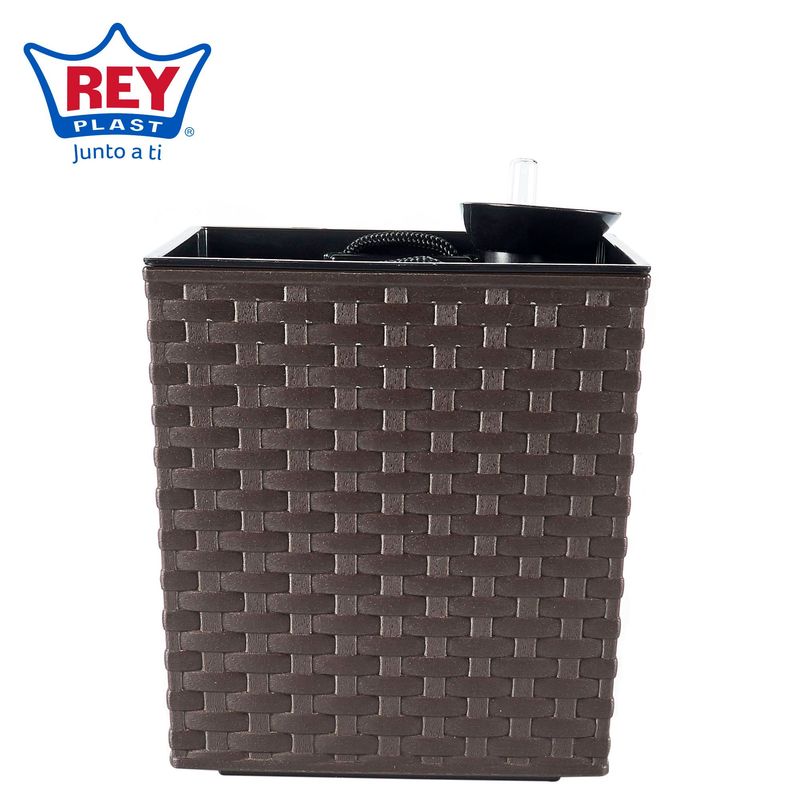 REY - Maceta Ratán 19cm con Riego Marrón