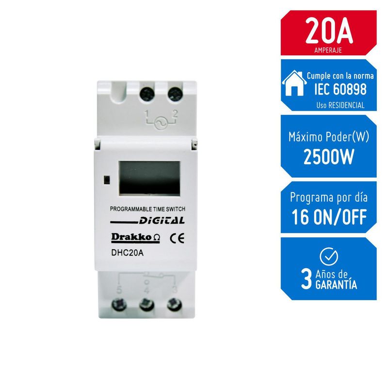 Interruptor eléctrico Digital 20 A Drakko Sodimac Falabella
