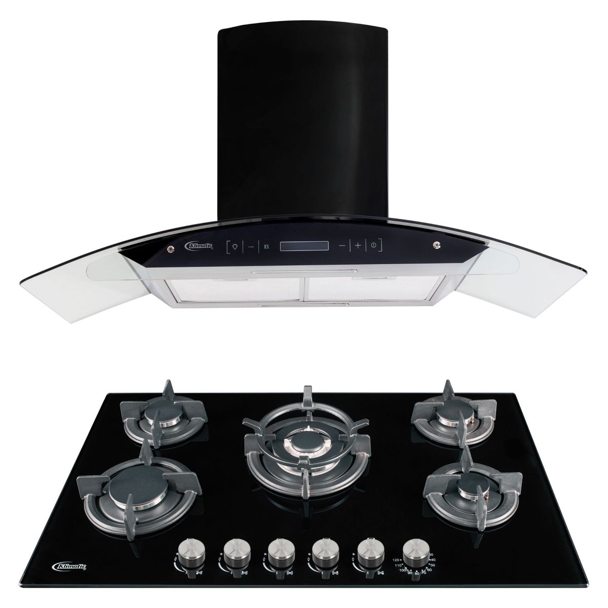KLIMATIC - Combo Klimatic Cocina Empotrable 5 Hornillas Gina + Campana Extractora 90cm Venezia Black