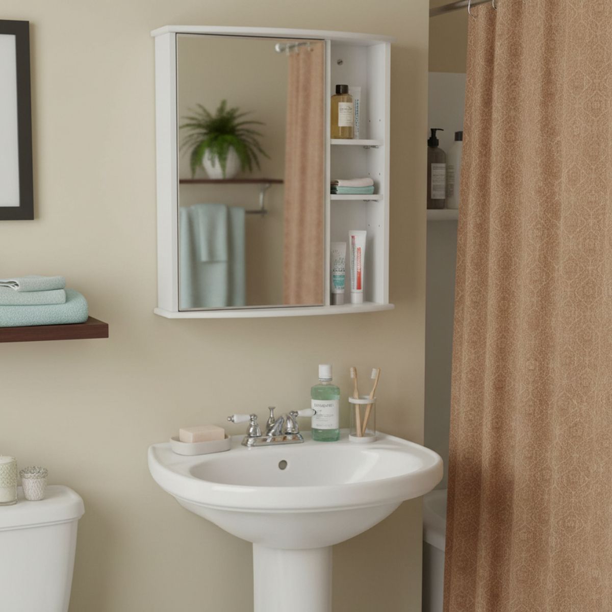 SENSI DACQUA - Botiquin de Baño Una Puerta con Espejo Blanco 58x66x22cm