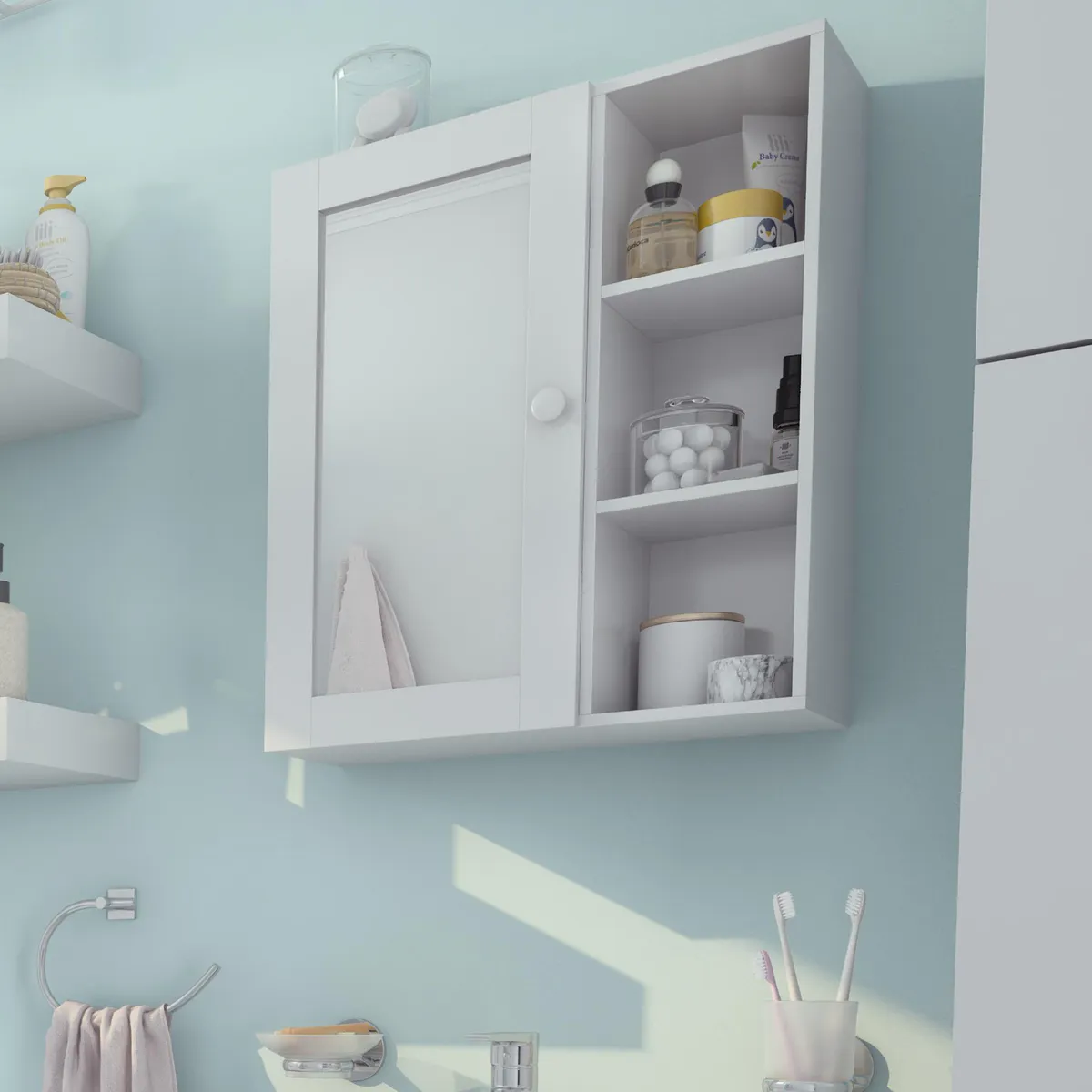 SENSI DACQUA - Botiquín de Baño Una Puerta con Espejo Blanco 45 x 52 x 16 cm