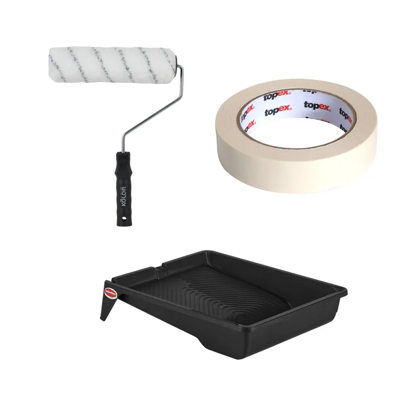  - Rodillo Kolor   Poliéster 9" + Masking Tape 1'' x 40 m + Bandeja Plástica para pintura #9