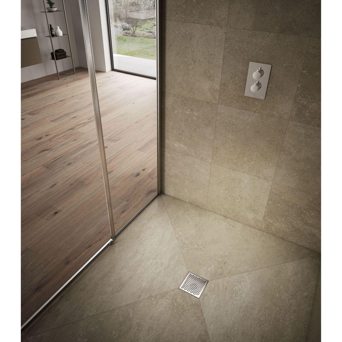 QM DRAIN - Desagüe Delmar Cuadrado 4'' Acero Pulido