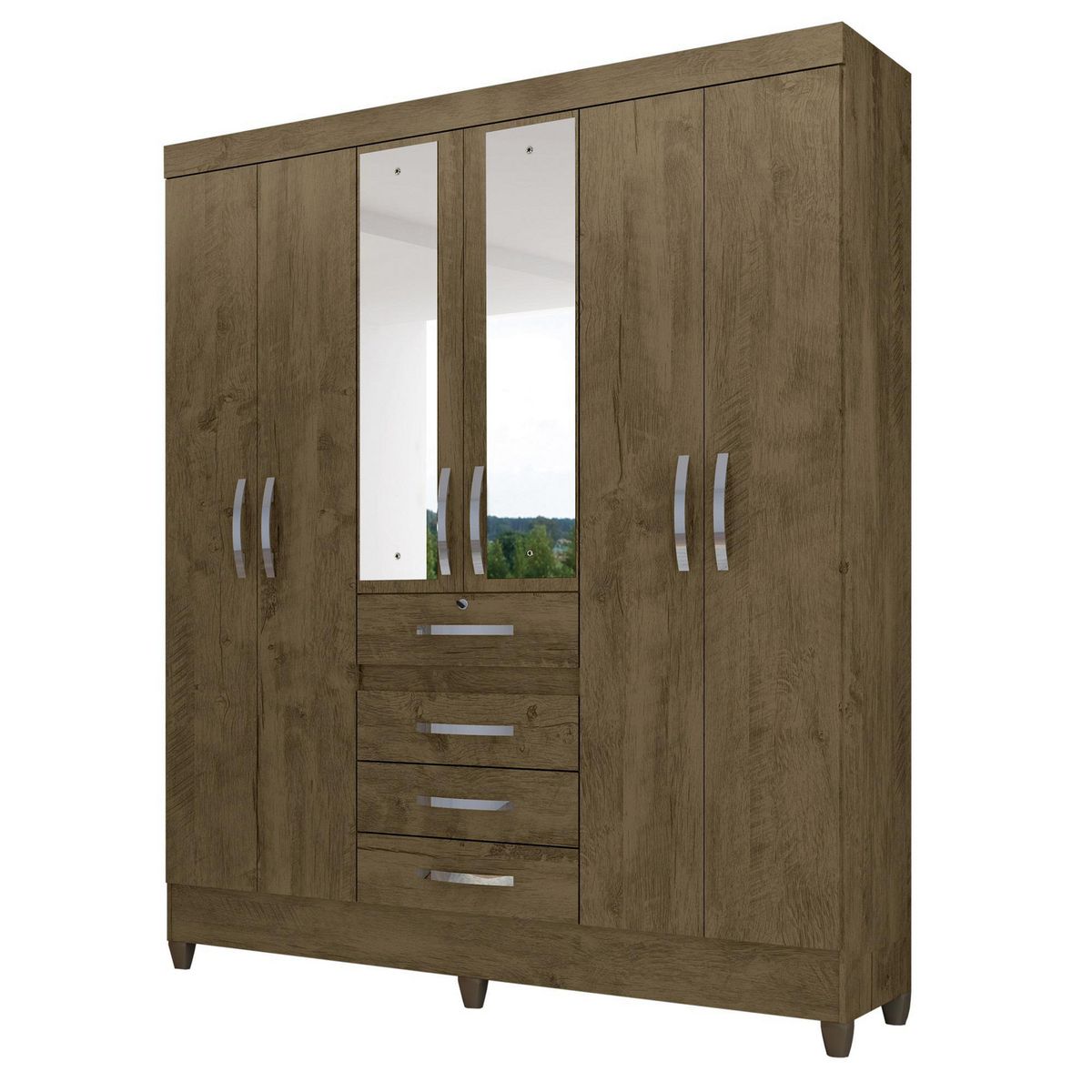 MOVAL - Ropero 6 Puertas 4 Cajones con Espejo Laguna Castaño