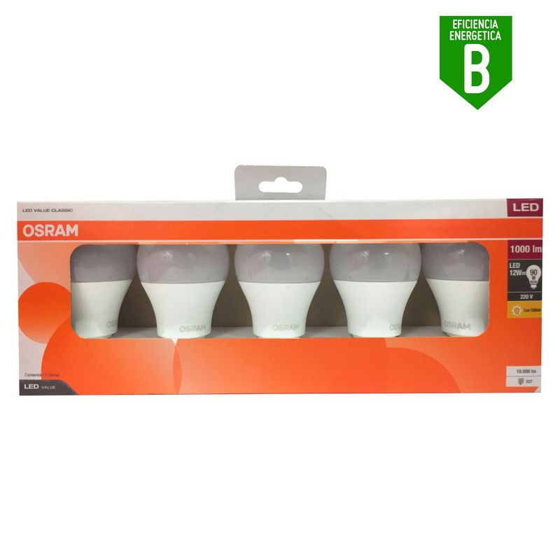 OSRAM - Pack x5 Foco LED 12w Luz Cálida E27
