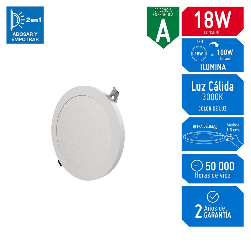  - Downlight LED UltraSlim 18W Luz Cálida 2 en 1