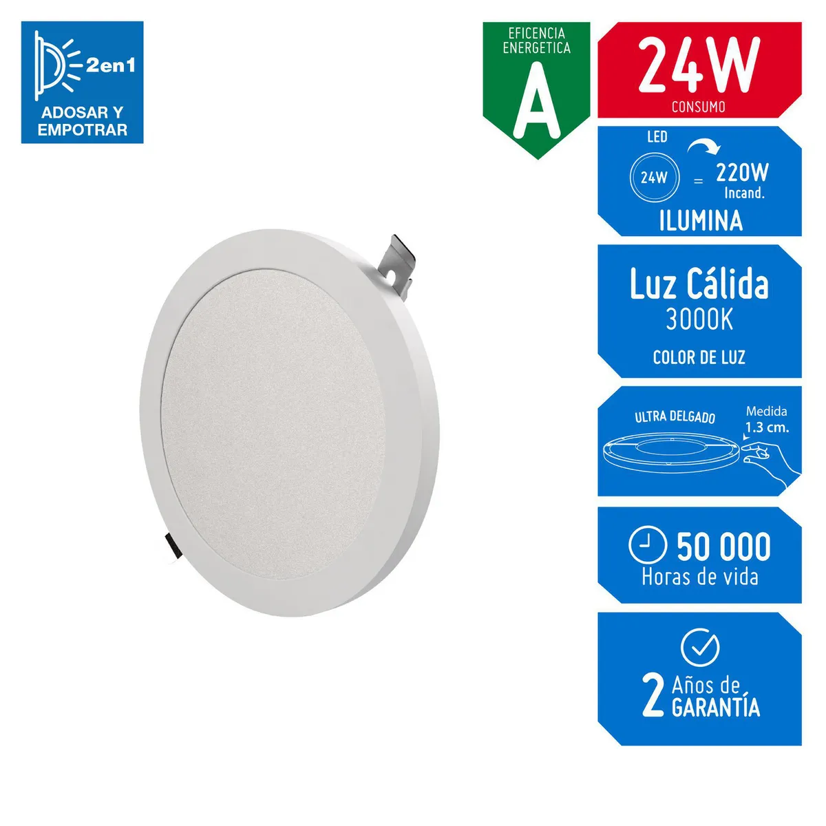 GZ LIGHTING - Downlight LED UltraSlim 24W Luz Cálida 2 en 1