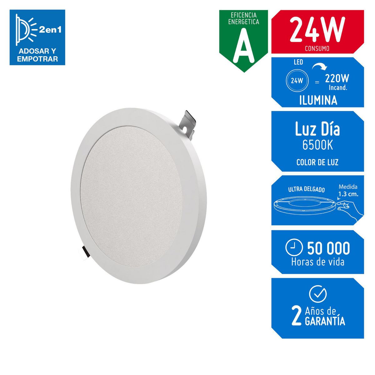 GZ LIGHTING - Downlight LED UltraSlim 24W Luz Día 2 en 1