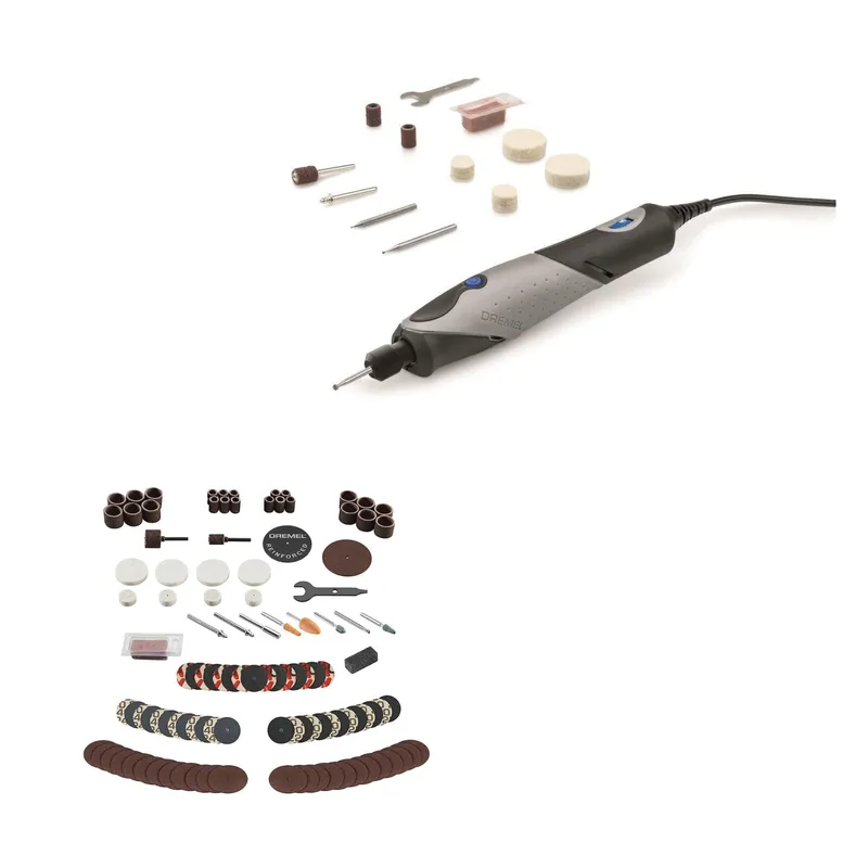  - Multipropósito Eléctrica 15W + 11 accesorios Stylo + Set de Accesorios Multipropósito 110 Piezas Dremel