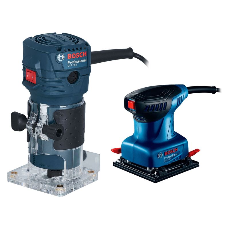 BOSCH - Lijadora Orbital 1/4" 220W Eléctrica + Fresadora Ruteadora 550W