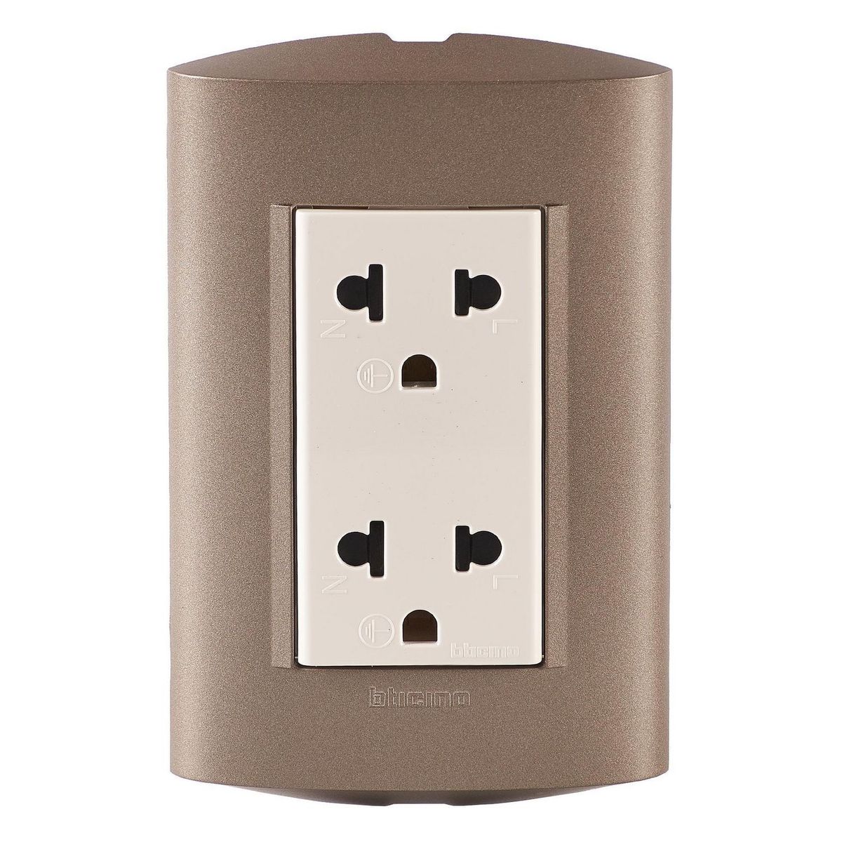 BTICINO - Tomacorriente Doble Universal + Tierra Modus Style Terra