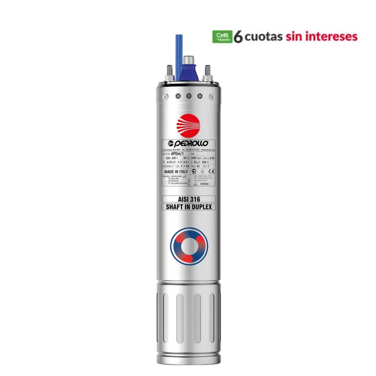 Electrobomba Sumergible Pedrollo 1 HP 130 L/min, marca PEDROLLO - Foto Principal