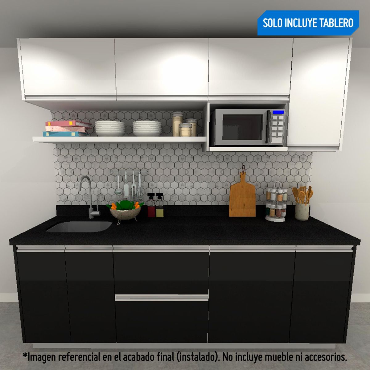 KARSON - Tablero de Cocina Cuarzo Super Black 240x62cm