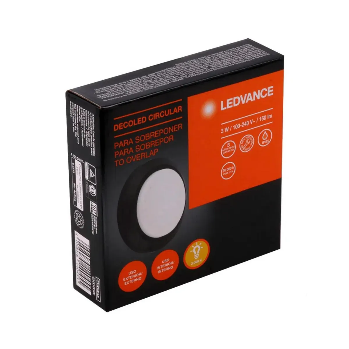 LEDVANCE - Braquete De Pared Exterior Led Circular Negro 3W Luz Cálida