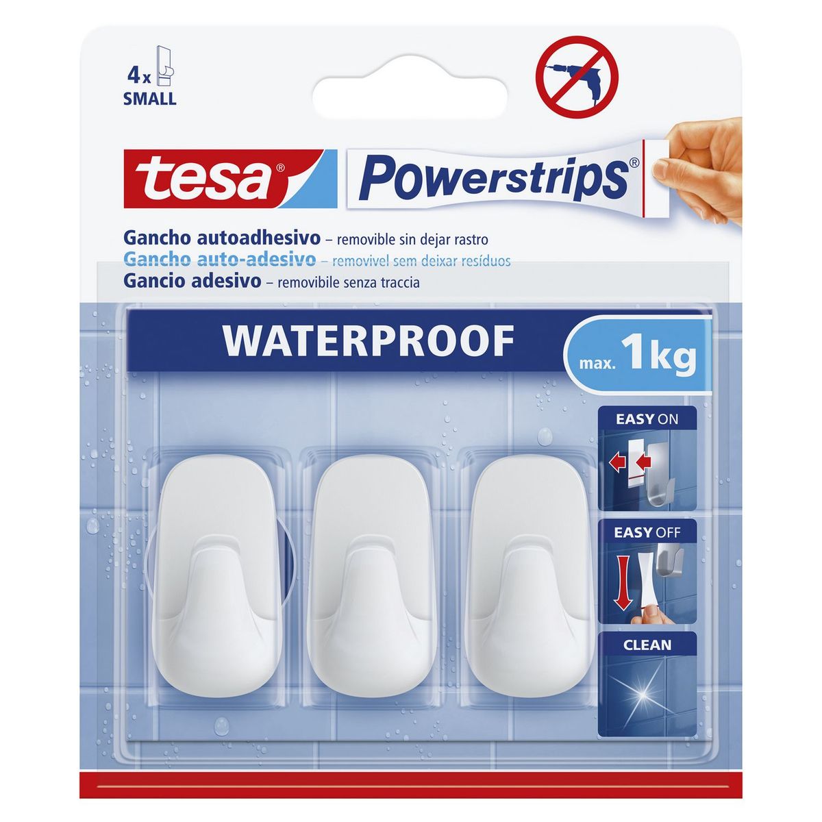 TESA - Gancho de Plástico Resistente al Agua Ovalado x 3 unid.