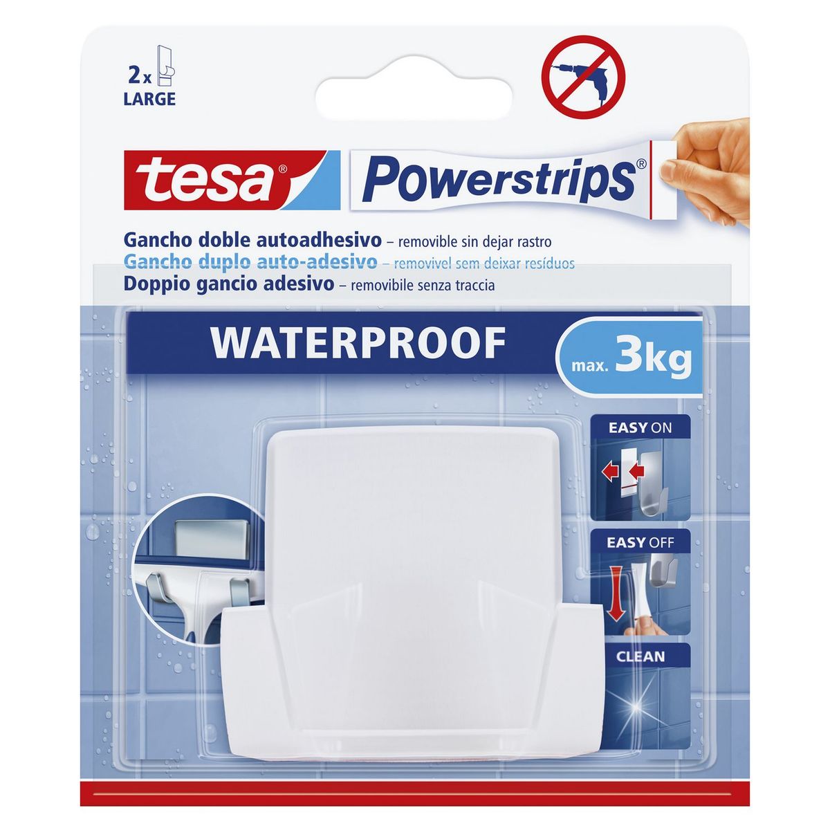 TESA - Gancho de Plástico Resistente al Agua Dúo