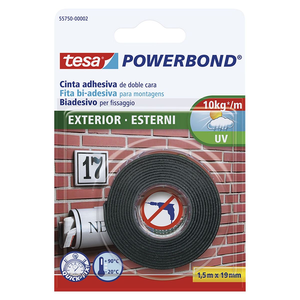 TESA - Cinta Doble Contacto Tesa Exterior 1.5 m x 19 mm Negra