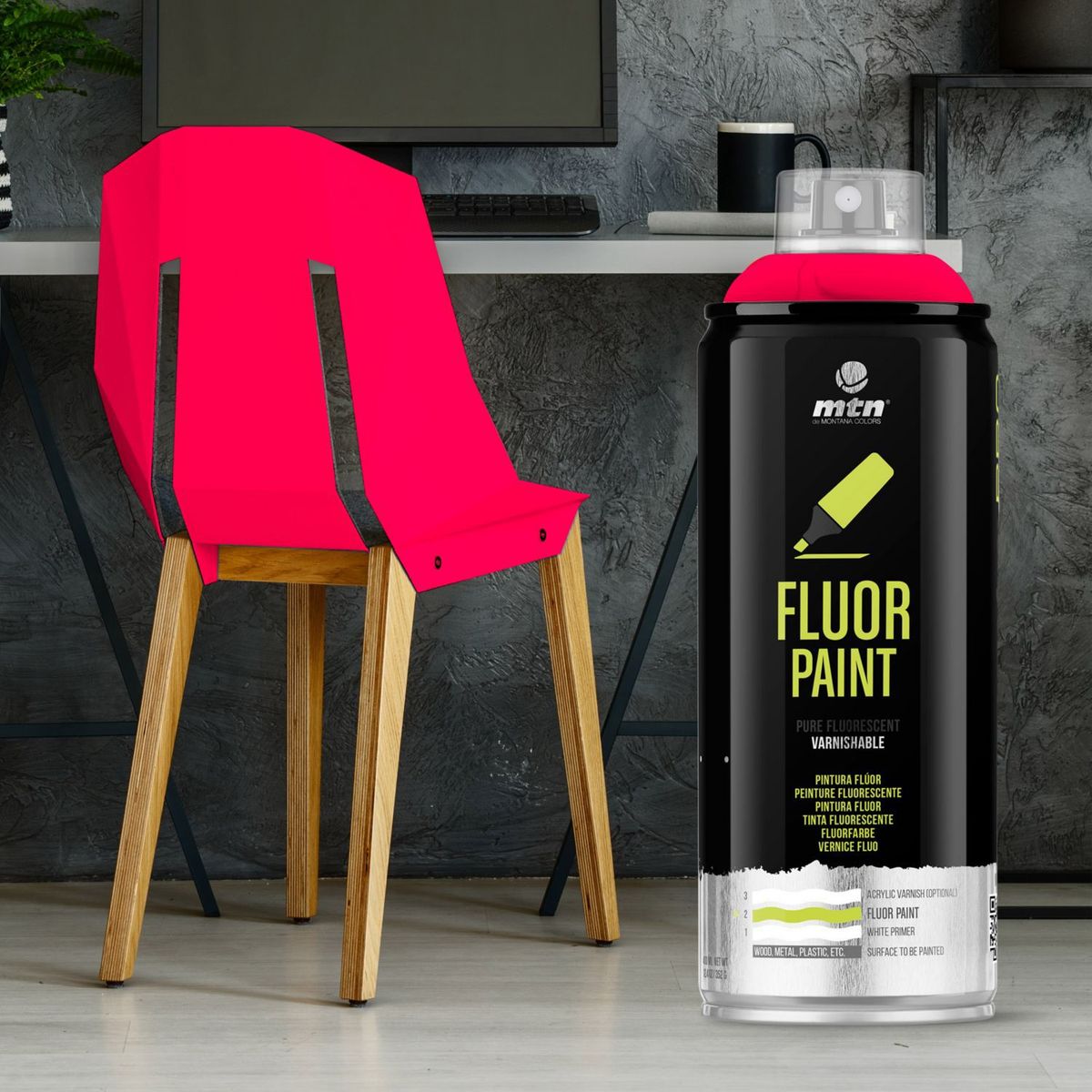 Spray Pro Rojo Fluorescente 385ml, marca MONTANA COLORS - Foto 2
