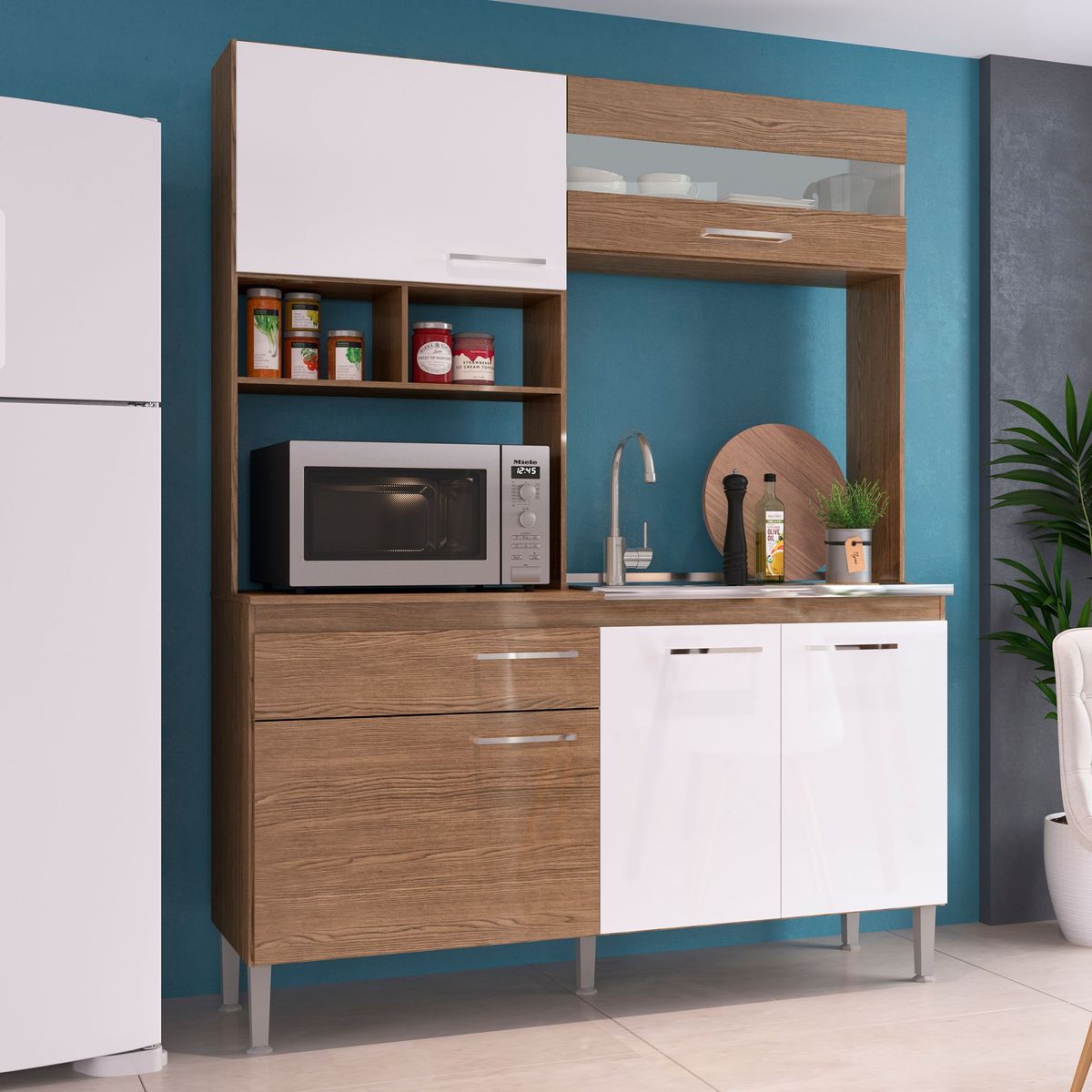 GENIALFLEX - Cocina Modular Évora 150x51x195cm Ébano/Blanco