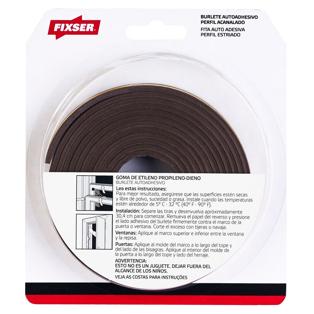 FIXSER - Burlete Adhesivo con Canal Adhesivo 3/8-1/8-52 m. Marrón