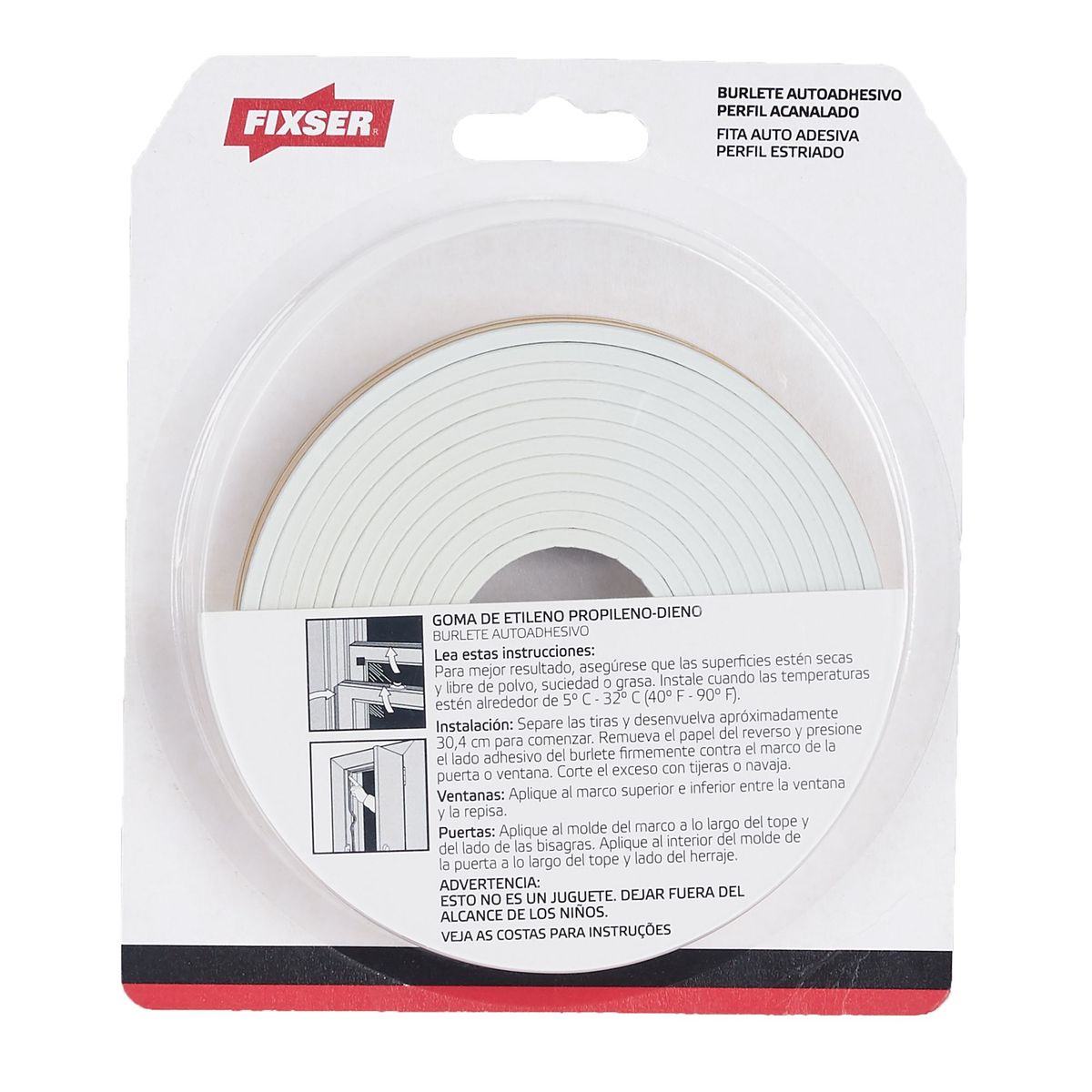 FIXSER - Burlete Adhesivo con Canal 3/8-1/8-52 m. Blanco