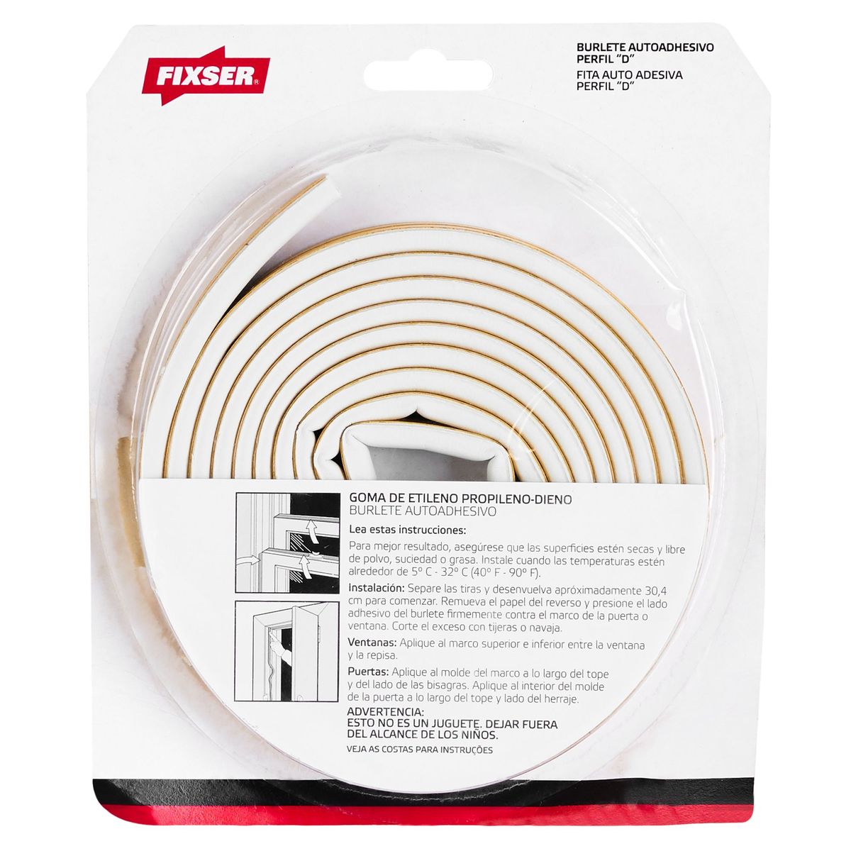 FIXSER - Burlete Adhesivo de Goma U 5/16-1/4-52 m. Blanco