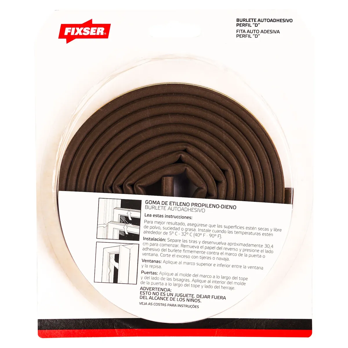 FIXSER - Burlete Adhesivo de Goma Adhesivo U 5/16-1/4-52 m. Marrón
