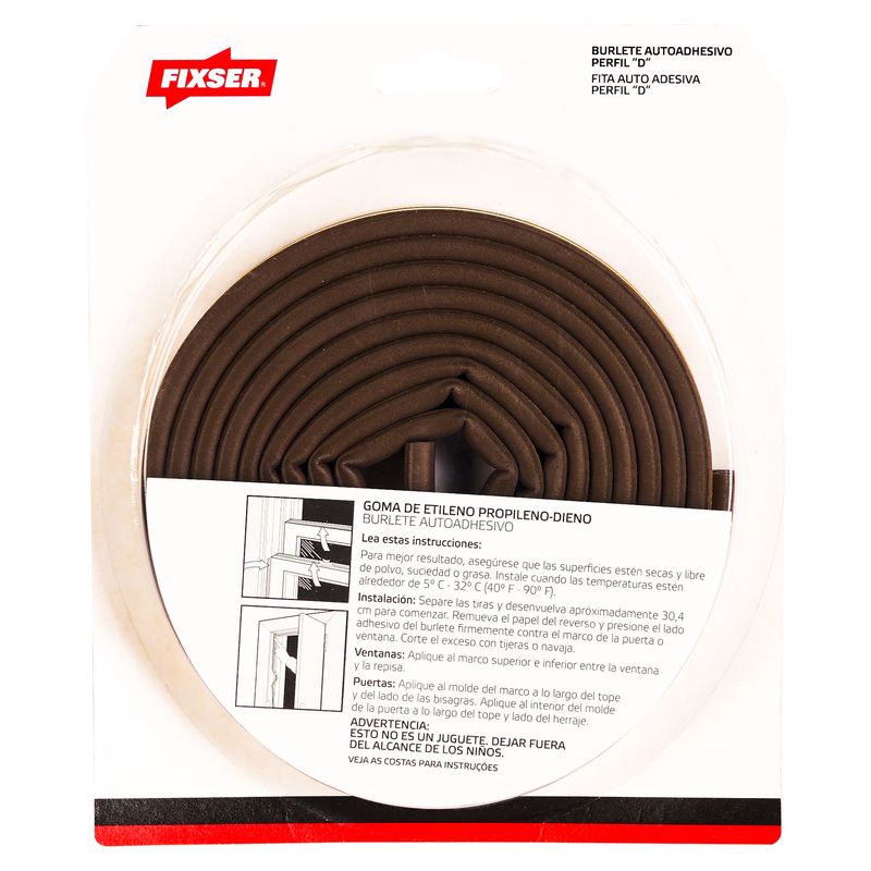 FIXSER - Burlete Adhesivo de Goma Adhesivo U 5/16-1/4-52 m. Marrón