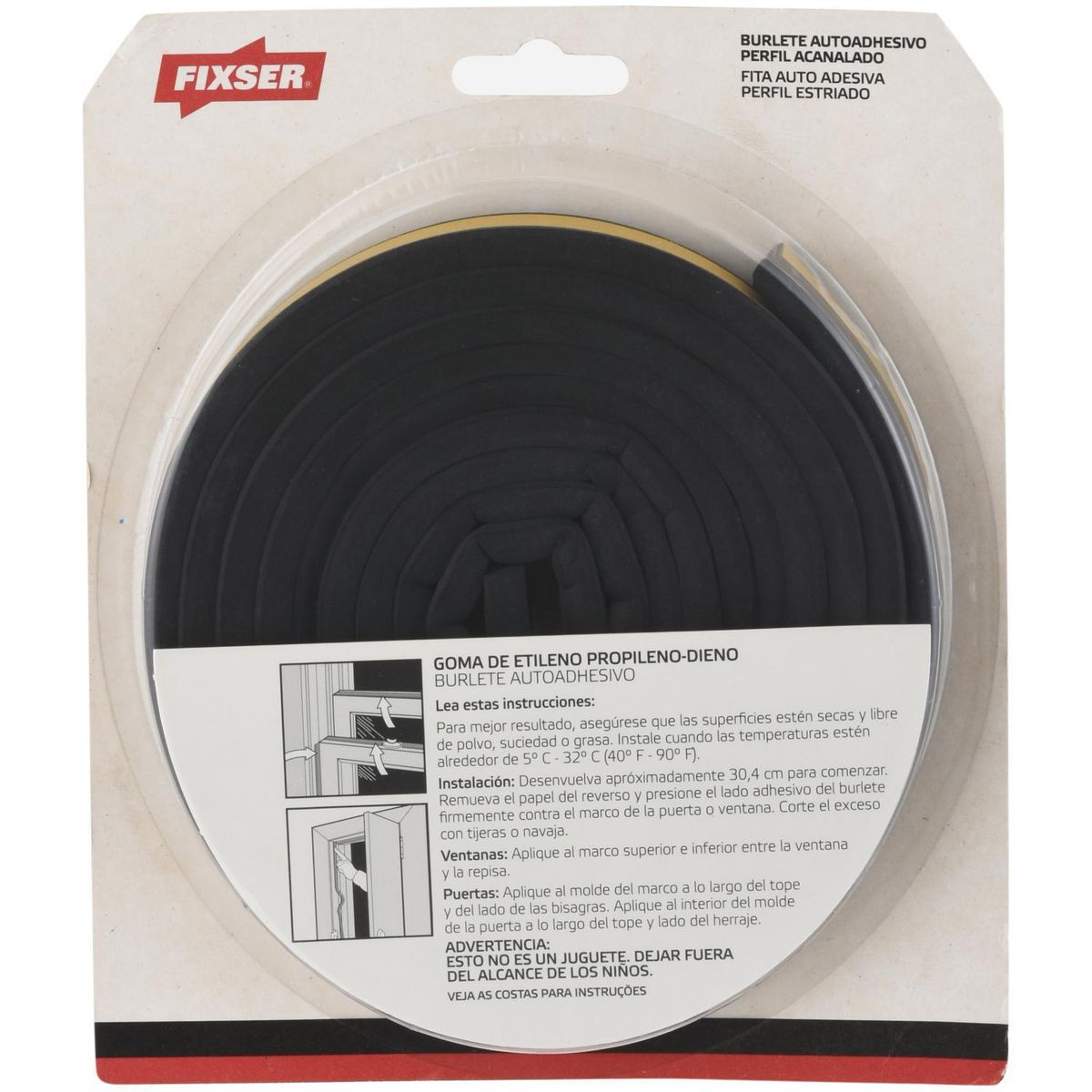 FIXSER - Burlete Adhesivo T-8 9/16-5/16-52 m. Negro